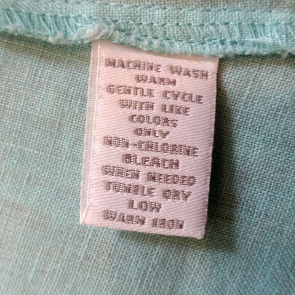 Charter Club 100% Linen Turquoise Blue Button Down Collarless TopSize 10 - Picture 6 of 7